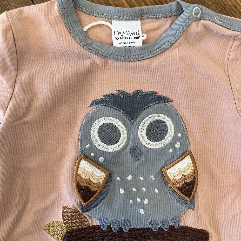 NEW Fred's World Organic Cotton 6-9 Month Embellished Owl Long‎ Sleeve Shirt - Picture 3 of 3